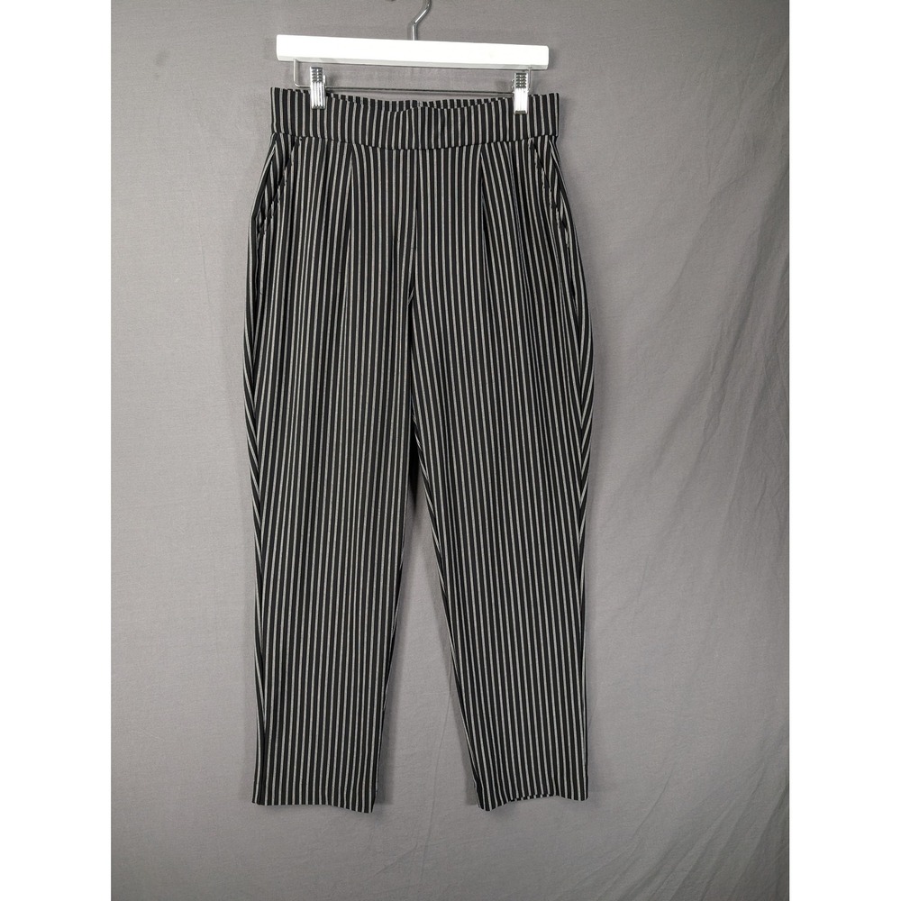 Hilary Radley Womens Black White Striped Tapered Leg Pleated Dress Pants Size M